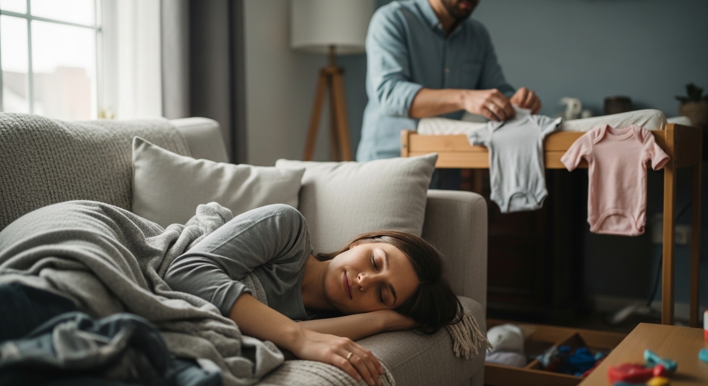 New mom resting with support during the fourth trimester