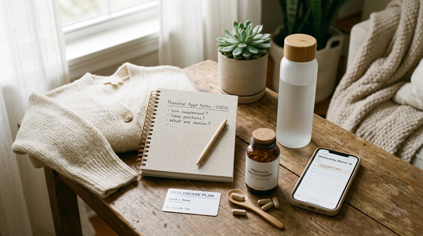 Simple first prenatal visit checklist items for expecting moms.