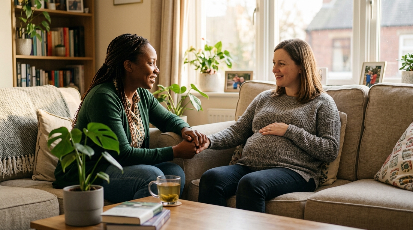 Pregnant woman receiving emotional support during pregnancy